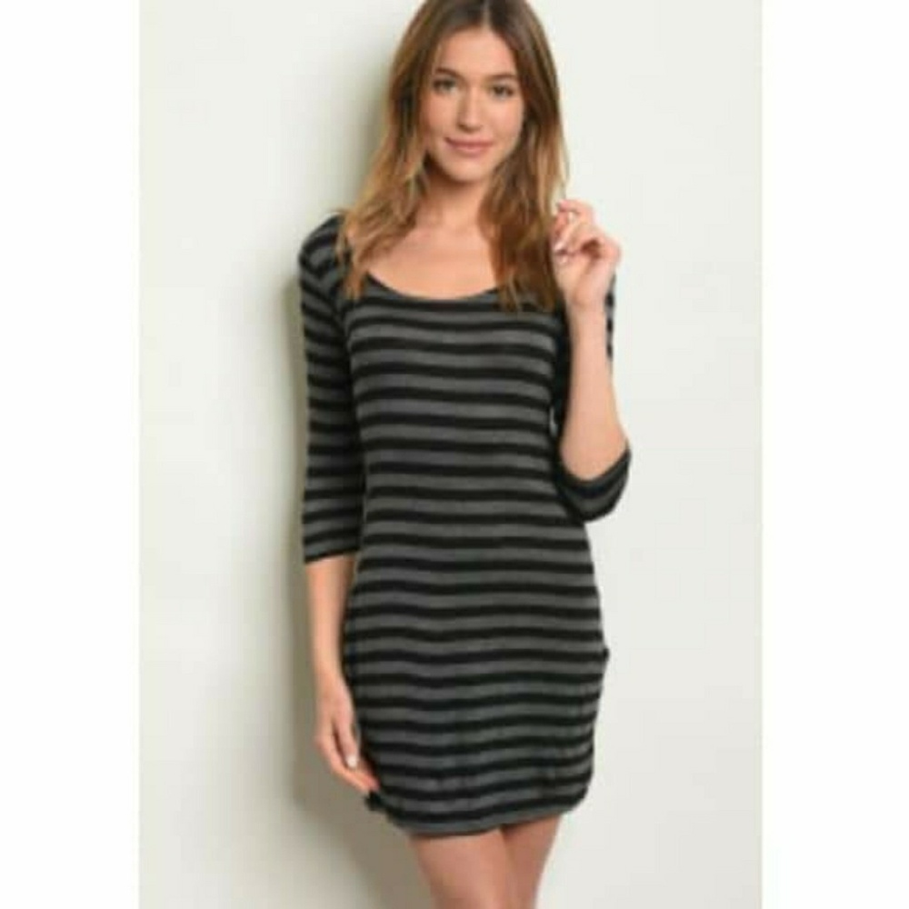 Charcoal striped fitted dress